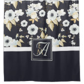Rideaux De Douche Monogramme Marine Bleu Blanc Floral Décor Anémone (Devant)