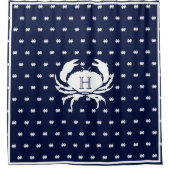 Rideaux De Douche Monogramme Marine Bleu Crabe Blanc Nautique (Devant)