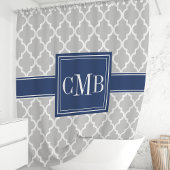 Rideaux De Douche Monogramme Marocain Gris et Bleu Nuit