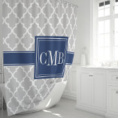 Rideaux De Douche Monogramme Marocain Gris et Bleu Nuit