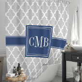 Rideaux De Douche Monogramme Marocain Gris et Bleu Nuit