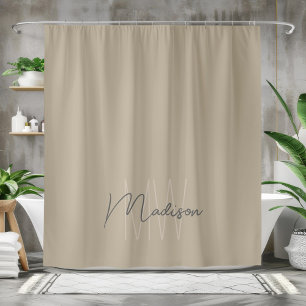 Rideaux De Douche Monogramme minimaliste moderne beige Nom de script