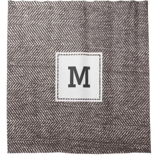 Rideaux De Douche Monogramme Mocha Brown Herringbone (Devant)