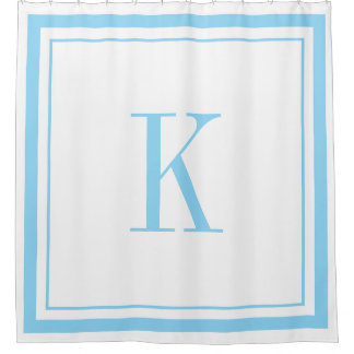 Rideaux De Douche Monogramme moderne blanc et bleu ciel