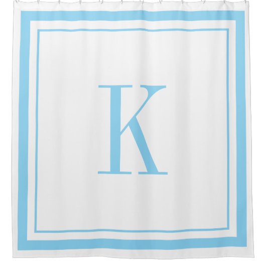 Rideaux De Douche Monogramme moderne blanc et bleu ciel  (Devant)