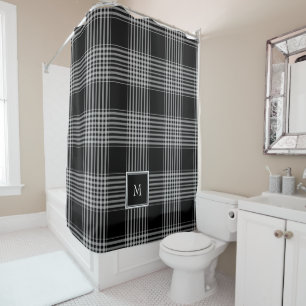 Rideaux De Douche monogramme moderne de motif de buffle blanc noir
