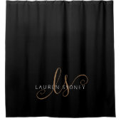 Rideaux De Douche Monogramme moderne écriture féminine noir et or (Devant)