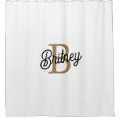 Rideaux De Douche Monogramme moderne élégant Nom Black Gold Script (Devant)