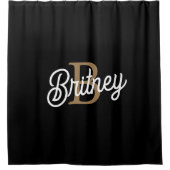 Rideaux De Douche Monogramme moderne élégant Nom Black Gold Script (Devant)
