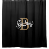 Rideaux De Douche Monogramme moderne élégant Nom Black Gold Script (Devant)