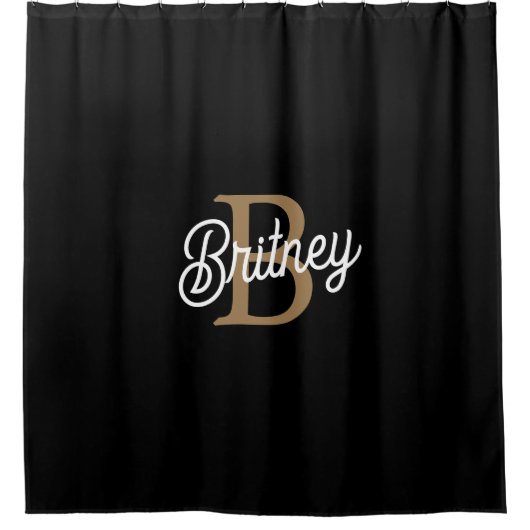 Rideaux De Douche Monogramme moderne élégant Nom Black Gold Script (Devant)