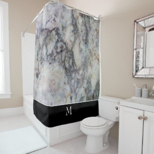Rideaux De Douche monogramme moderne en marbre noir et blanc