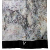 Rideaux De Douche monogramme moderne en marbre noir et blanc (Devant)