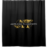 Rideaux De Douche Monogramme moderne en noir et or (Devant)