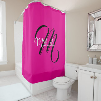 Rideaux De Douche Monogramme moderne minimaliste nom initial rose ch