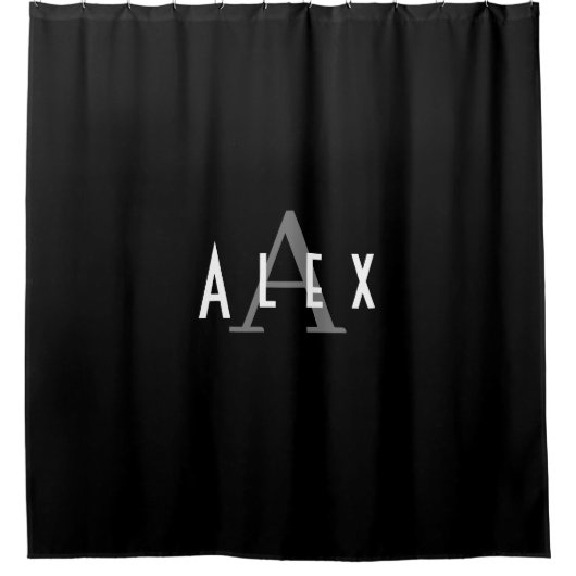 Rideaux De Douche Monogramme moderne noir et blanc Nom + initial (Devant)