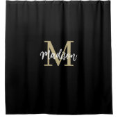 Rideaux De Douche Monogramme moderne noir et sable tan (Devant)