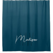 Rideaux De Douche Monogramme Moderne Nom Script Bleu (Devant)