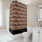 Rideaux De Douche Monogramme moderne Poisson Saumon Design Noir Blan (En situation)