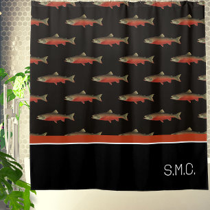 Rideaux De Douche Monogramme moderne Poisson Saumon Design Noir Blan