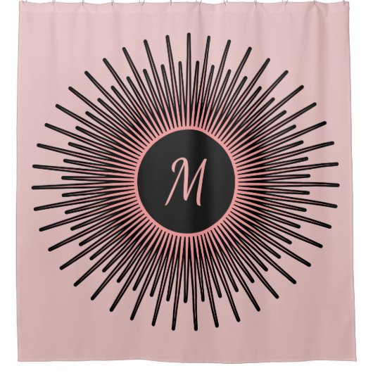 Rideaux De Douche Monogramme moderne rose noir (Devant)