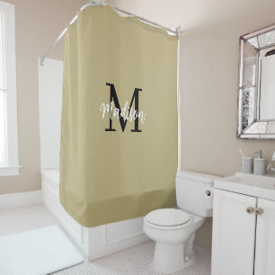 Rideaux De Douche Monogramme Moderne Tan Sand et Noir