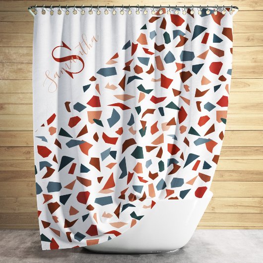 Rideaux De Douche Monogramme moderne Terrazzo Mosaic Motif