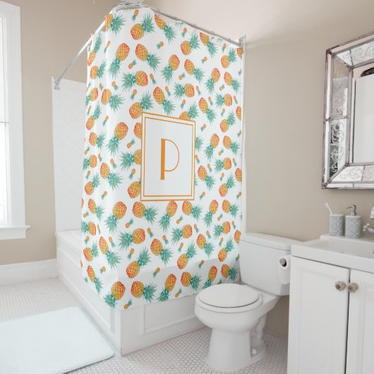 Rideaux De Douche Monogramme Motif d'ananas mou (En situation)