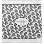 Rideaux De Douche Monogramme Motif de tortue tribale noire sur blanc (Devant)