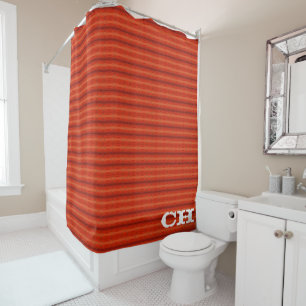 Rideaux De Douche Monogramme motif rayures aztèques orange rustique
