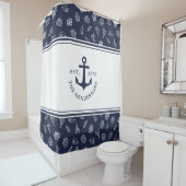 Rideaux De Douche Monogramme nautique Ancre bleu marine (En situation)