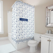 Rideaux De Douche Monogramme nautique Baleines et poulpe marine Blan (En situation)