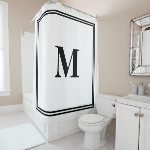 Rideaux De Douche Monogramme noir blanc Nom personnalisé initial tri