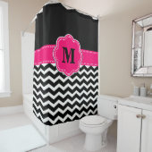 Rideaux De Douche Monogramme noir de chevron de roses indien (En situation)