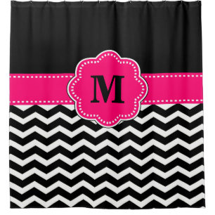 Rideaux De Douche Monogramme noir de chevron de roses indien