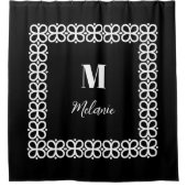 Rideaux De Douche Monogramme noir et blanc & nom élégant (Devant)