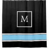 Rideaux De Douche Monogramme noir et bleu clair avec bandes (Devant)