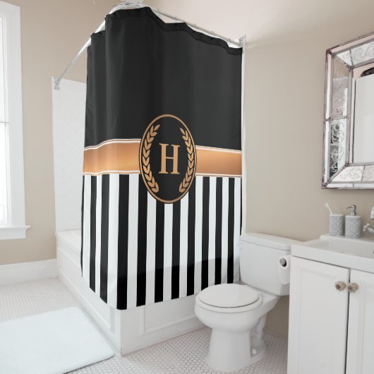 Rideaux De Douche Monogramme noir et or (En situation)
