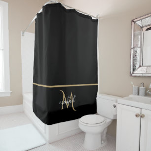 Rideaux De Douche Monogramme noir et or Élégance Luxueuse