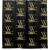 Rideaux De Douche Monogramme noir et or | Script initial élégant (Devant)