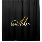 Rideaux De Douche Monogramme noir moderne Gold Nom du script (Devant)