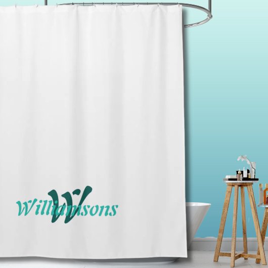Rideaux De Douche Monogramme Nom Blanc Net Sarcelle
