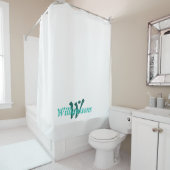 Rideaux De Douche Monogramme Nom Blanc Net Sarcelle (En situation)