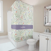 Rideaux De Douche Monogramme Nom Fleur Sauvage Boho Lavande Coquelic (En situation)