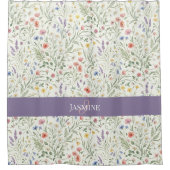 Rideaux De Douche Monogramme Nom Fleur Sauvage Boho Lavande Coquelic (Devant)