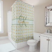 Rideaux De Douche Monogramme Nom Initial Floral Jaune Vert (En situation)