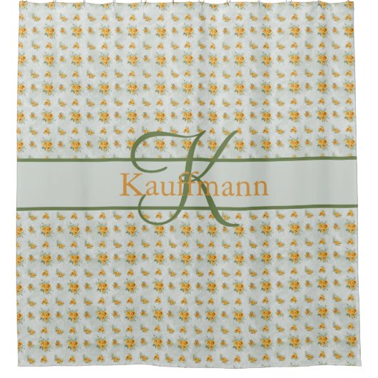 Rideaux De Douche Monogramme Nom Initial Floral Jaune Vert (Devant)