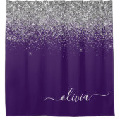 Rideaux De Douche Monogramme Nom Paillettes Argent Violet Fille (Devant)