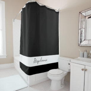 Rideaux De Douche Monogramme Nom Personnalisé Élégant Noir Blanc