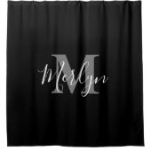 Rideaux De Douche Monogramme Nom personnalisé initial Gris Blanc Noi (Devant)